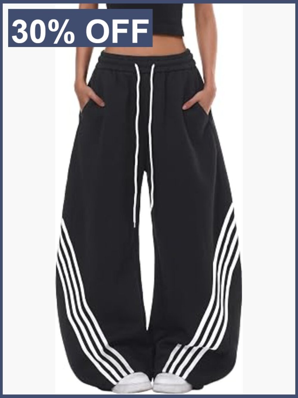 Y2K Striped Barrel Sweatpants Baggy High Waisted Wide Leg Joggers with - Picture 1 of 7